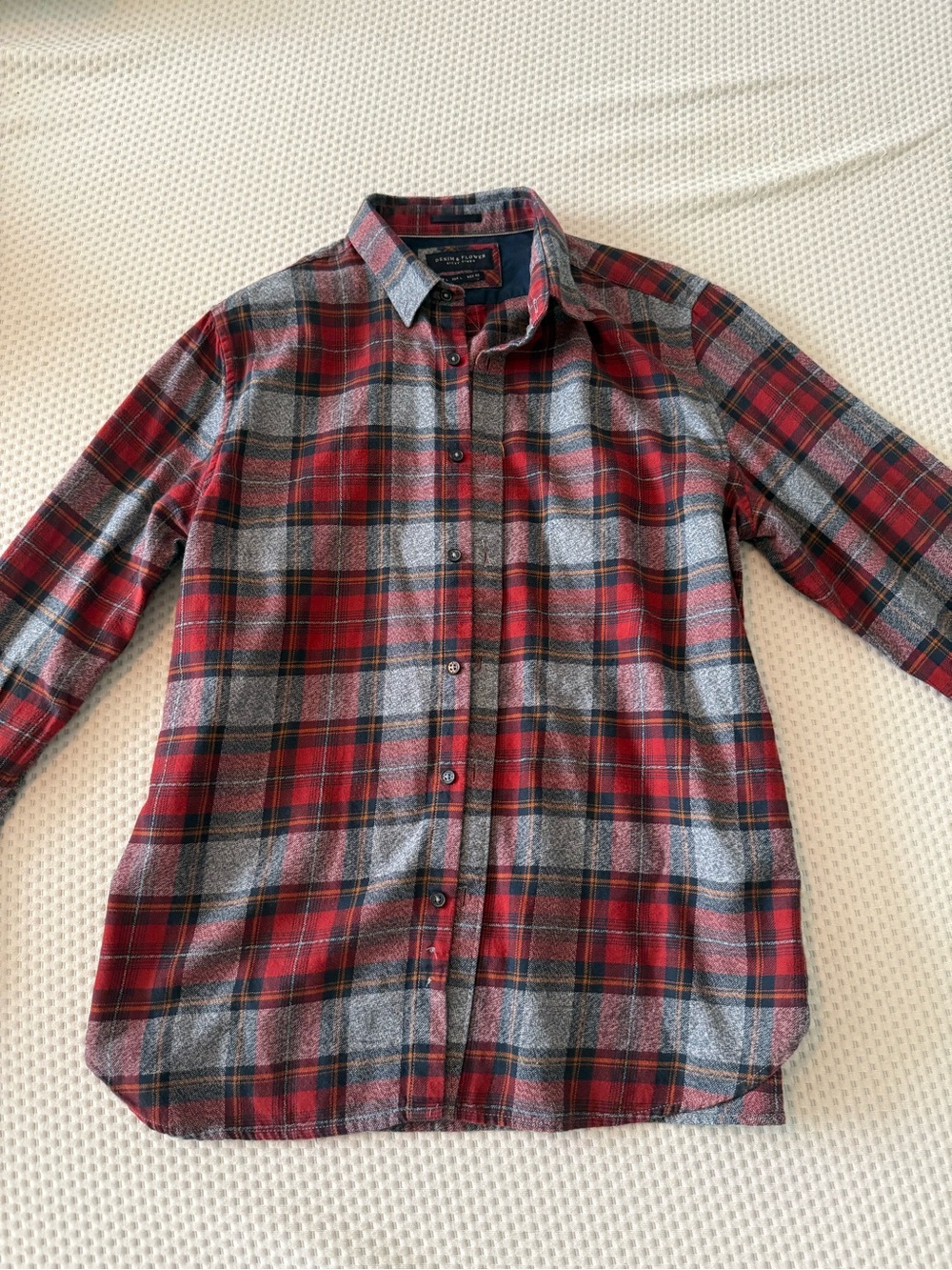 Denim & Flower Red and Gray Plaid Casual Button-Down Shirt